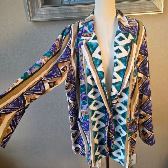 VINTAGE Toni Garment For CC Magic Wild‎ Women's Tribal Office Blazer Sz XL Multi - Picture 2 of 8